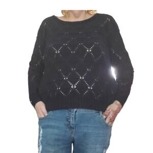 Tommy Hilfiger Size XL Women Blue Crochet Open Knit Popcorn Cotton Sweater